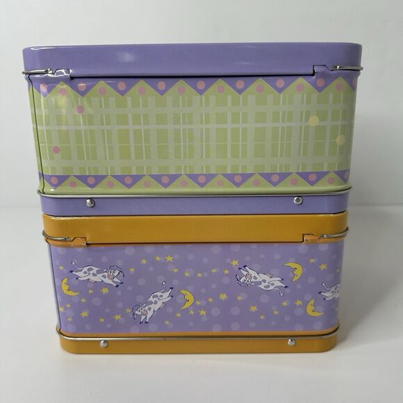 2 Vintage Metal Lunch Boxes Hey Diddle Hickory Dickory Dock Nursery Rhymes 90s - Picture 6 of 16